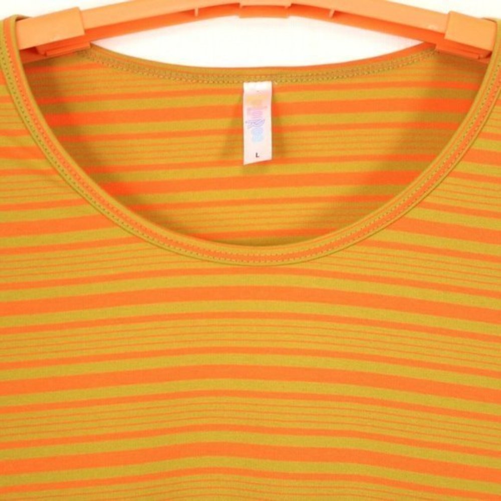 LuLaRoe Lynnae Shirt Top Tunic Mustard Gold Orange Striped L‎ Large - Picture 7 of 8